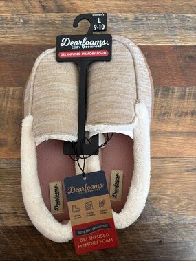 DEARFOAMS Beige Knit Slip-On Memory Foam Slippers